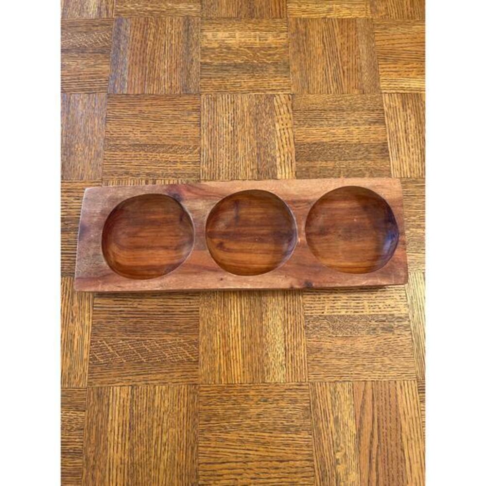Wood triple serving dish